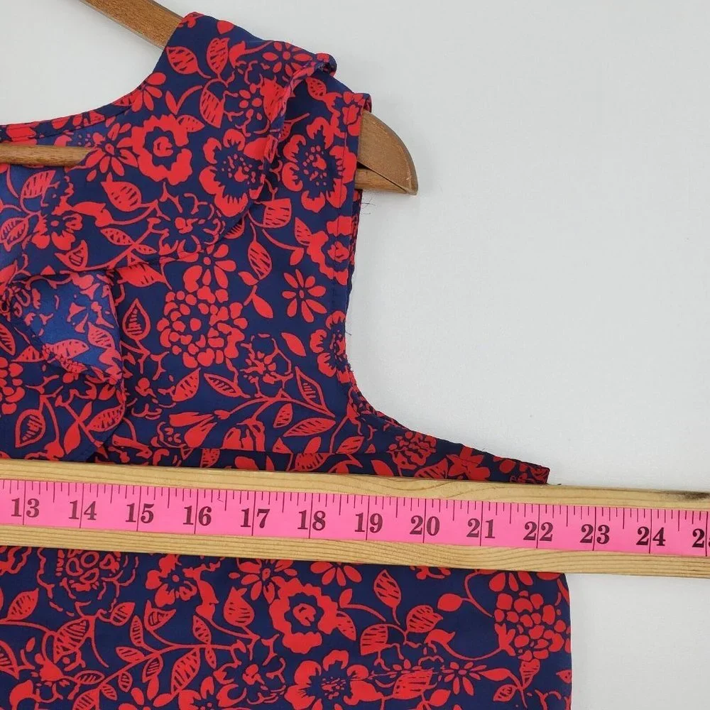 Terra & Sky Womens Sleeveless Floral High Low Blouse Top Size 0X Red Blue Ruffle